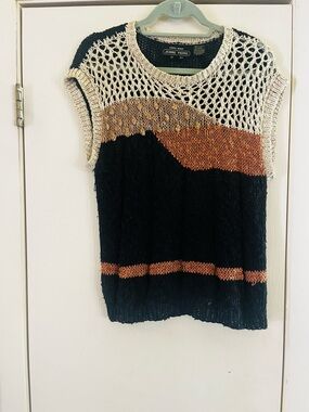 VTG Handknit Linen Cotton Crochet Woven Boho Desert Scandi Pullover Top M